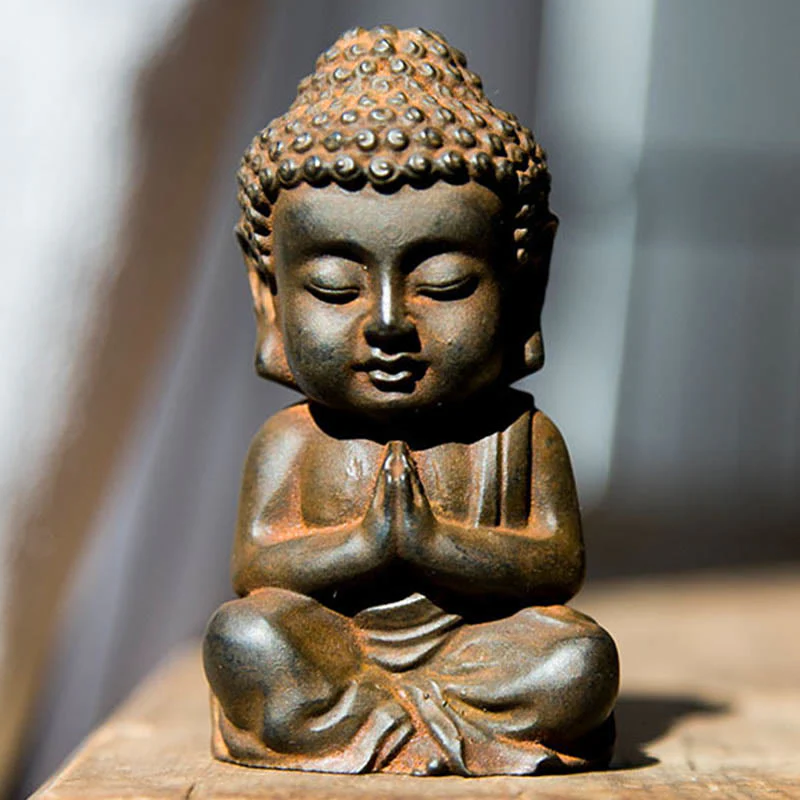 Mocoer Handmade Small Sakyamuni Buddha Iron Powder Rust Cast Resin Statue Decoration - Mocoer