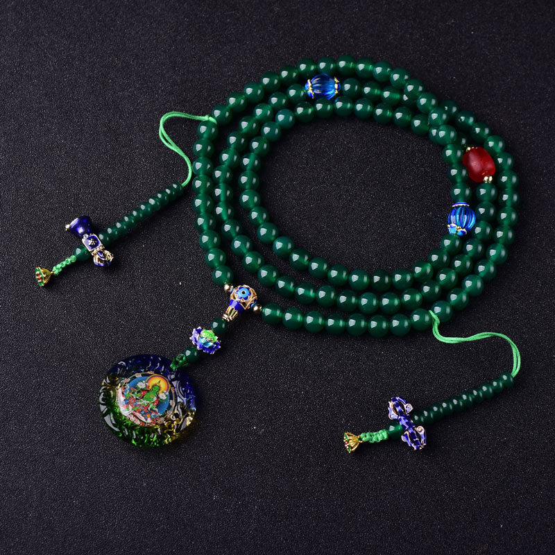 Mocoer 108 Mala Beads Natural Green Agate Bodhisattva Green Tara Manifestation Charm Bracelet - Mocoer