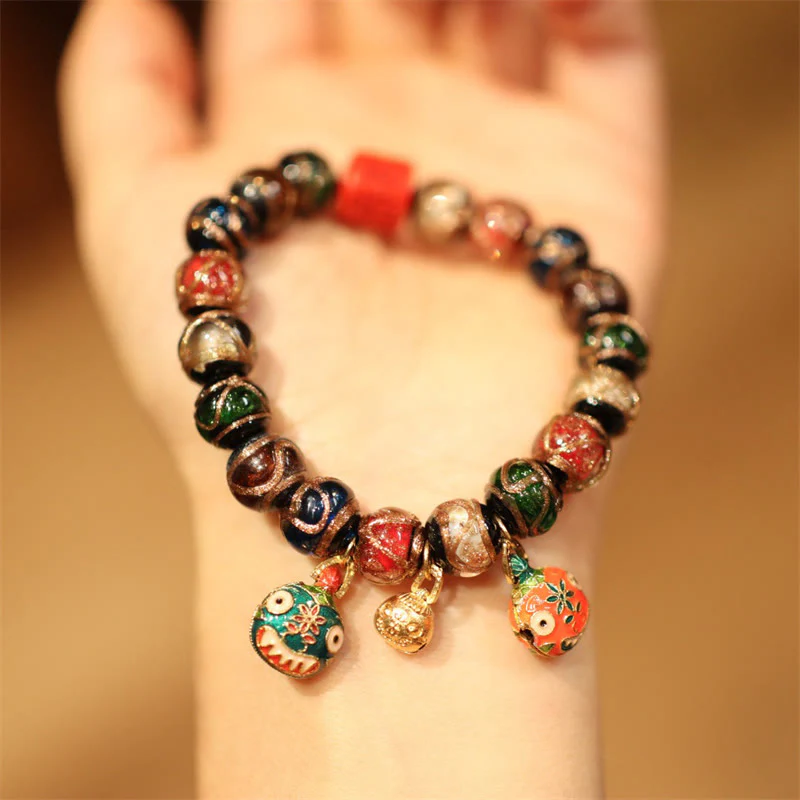 Mocoer Tibetan Gold Swallowing Beast Family Five God Of Wealth Thangka Fortune Bead Bracelet - Mocoer