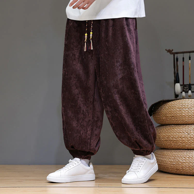 Mocoer Fall Winter Men's Drawstring Chenille Harem Pants With Pockets - Mocoer