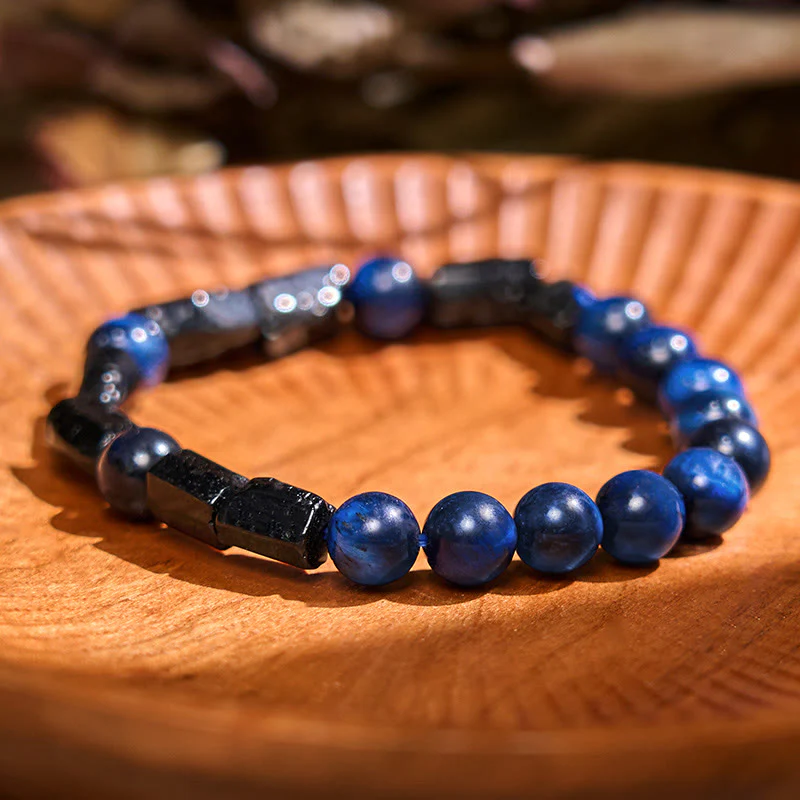 Mocoer Blue Tiger Eye Black Tourmaline Strength Bracelet - Mocoer