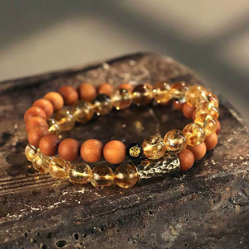 Mocoer Citrine Sandalwood Bodhi Seed Protection Double Wrap Bracelet - Mocoer