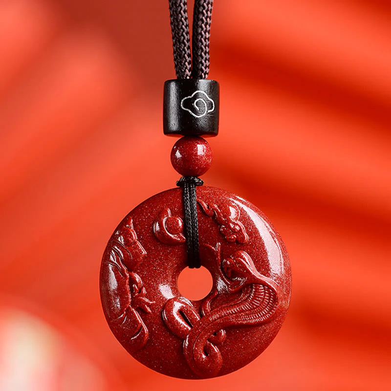 Mocoer Chinese Zodiac Cinnabar Peace Buckle Calm Necklace Pendant - Mocoer
