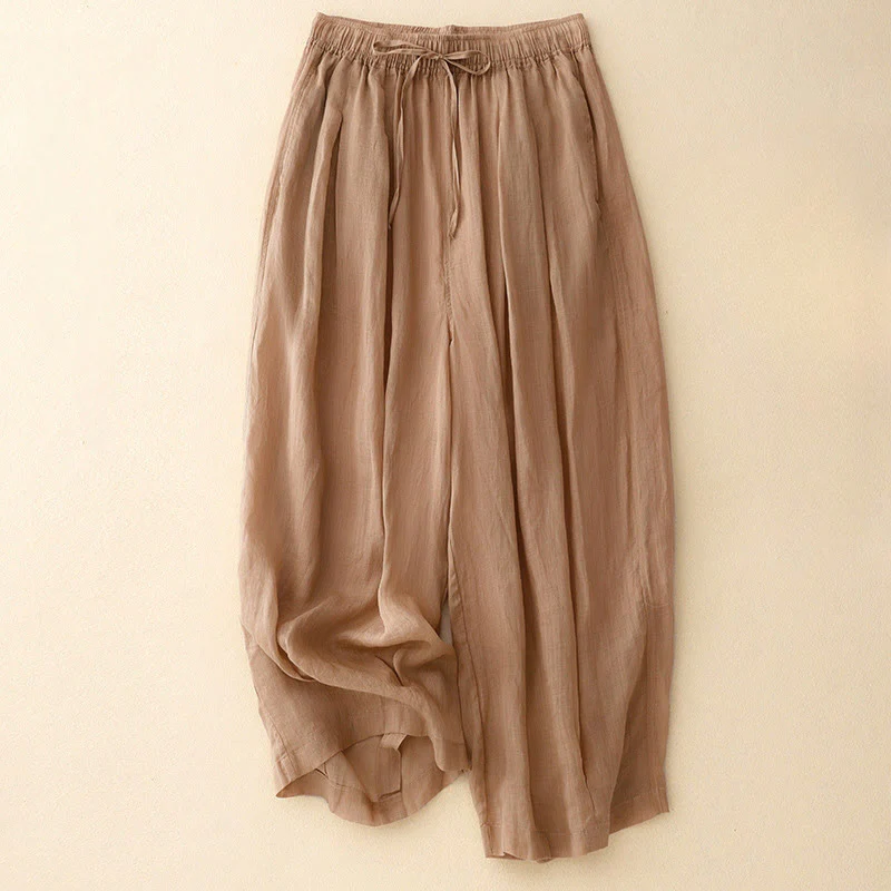 Mocoer Casual Loose Double Layer 7-8 Length Cropped Pants Women's Cotton Harem Pants With Pockets - Mocoer