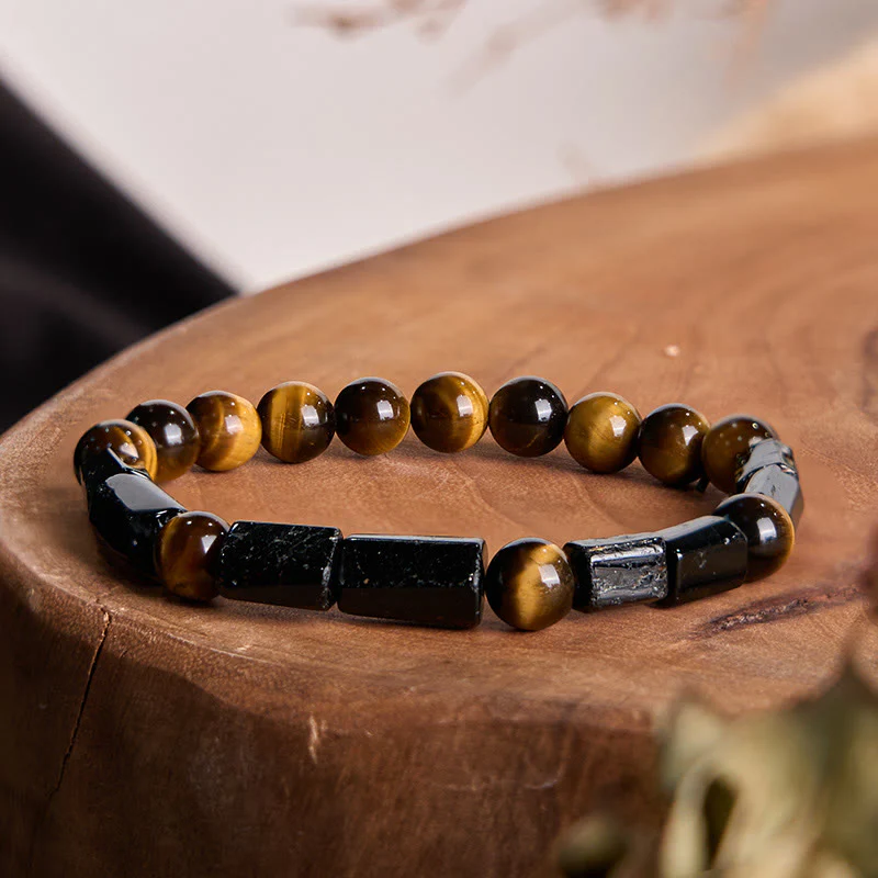 Mocoer Natural Black Tourmaline Tiger Eye Positive Bracelet - Mocoer