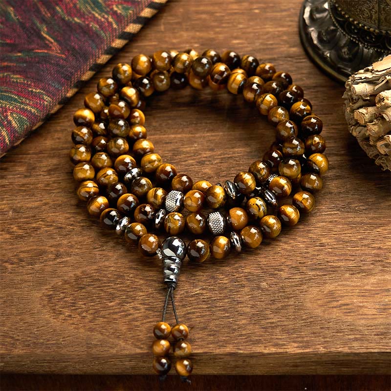 Mocoer 108 Mala Beads Natural Stone Tiger Eye Multi-turn Protection Bracelet - Mocoer