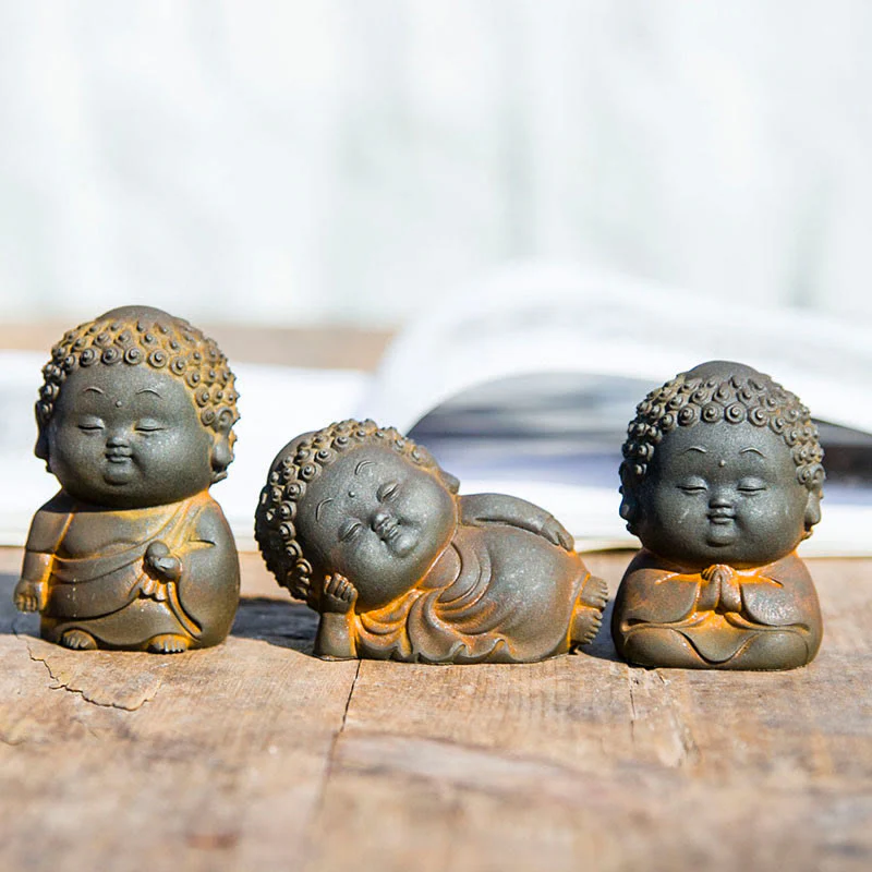 Mocoer Small Standing Lying Sitting Cute Buddha Iron Powder Rust Cast Resin Statue Home Decoration - Mocoer