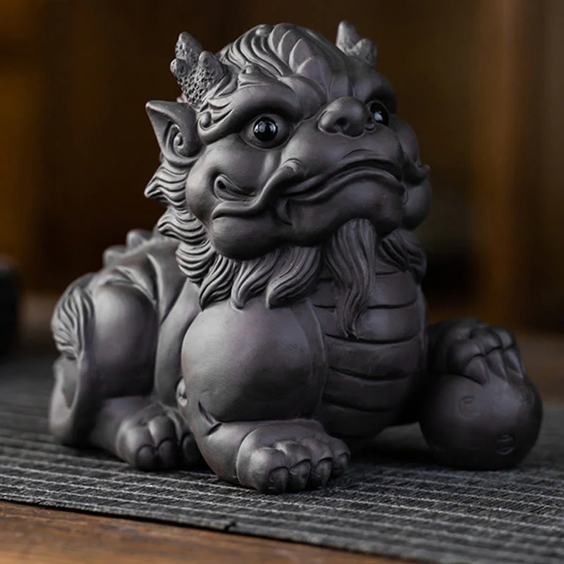 Mocoer PiXiu Ingot Ball Purple Clay Ceramic Tea Pet Wealth Home Figurine Decoration - Mocoer
