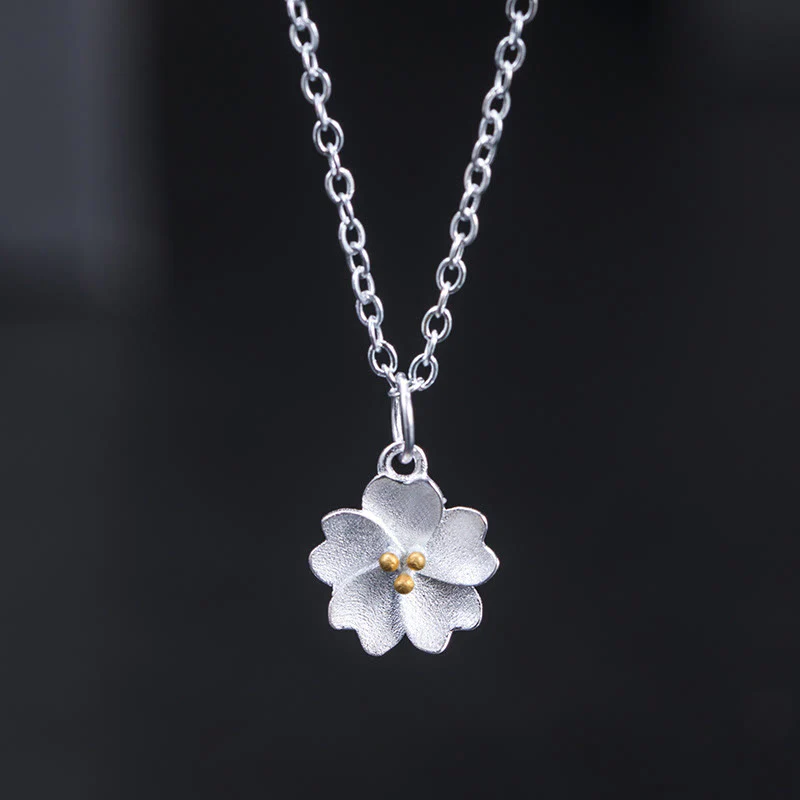 Mocoer 925 Sterling Silver Cherry Blossom Flower Blessing Necklace Pendant - Mocoer