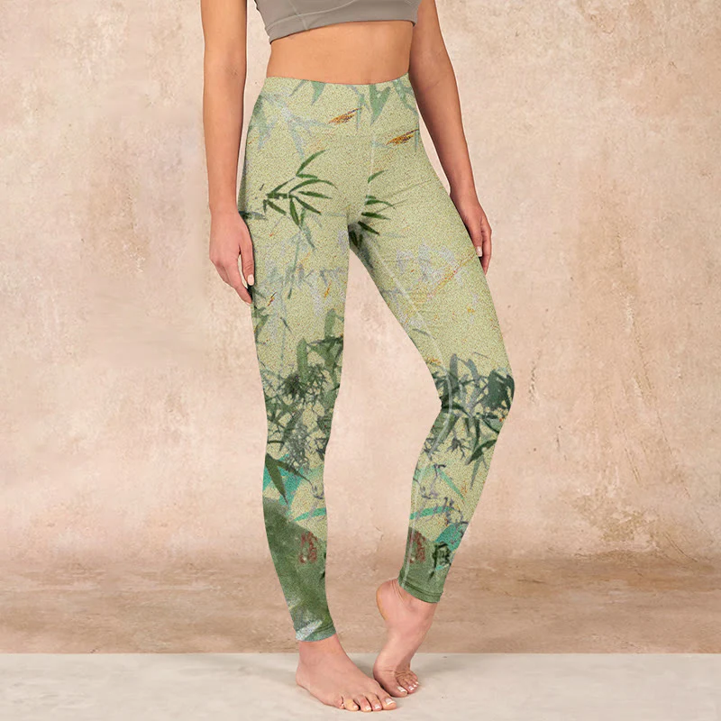 Mocoer Bamboo Print Lycra Fabric Fitness Leggings Women's Yoga Pants - Mocoer