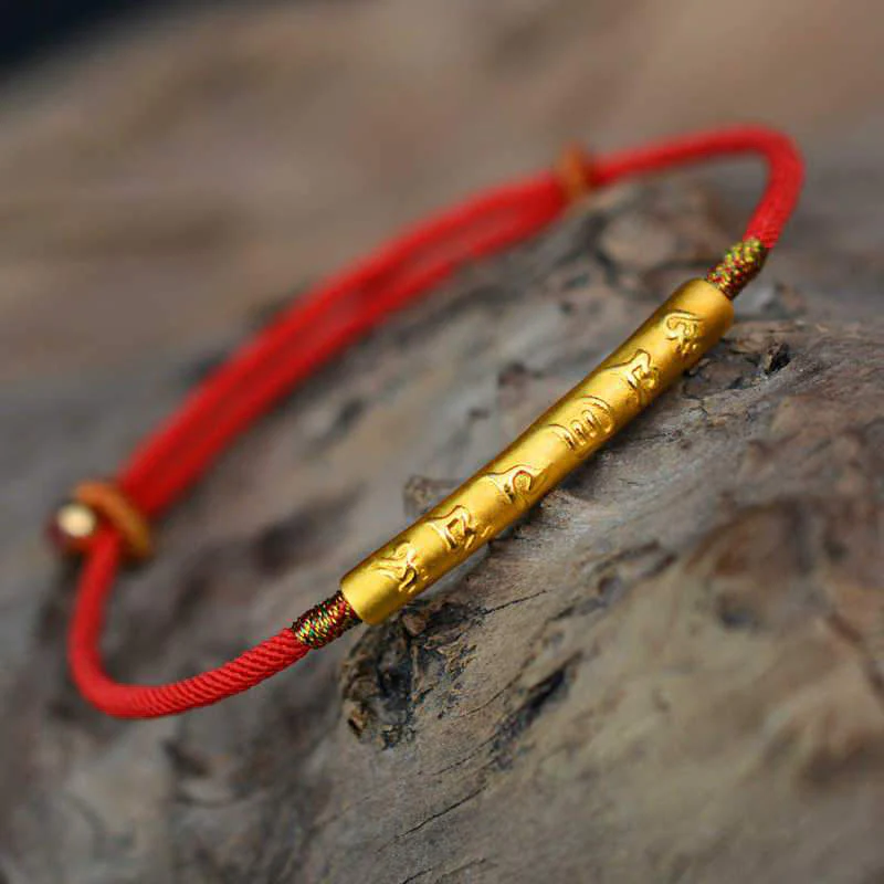 Mocoer Tibetan Buddhist Handmade Mani Mantra Lucky Red String Bracelet - Mocoer