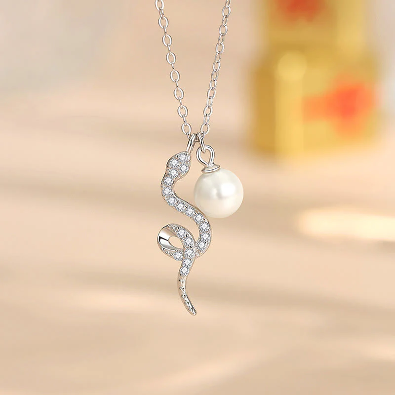 Mocoer 925 Sterling Silver Pearl Year Of The Snake Blessing Sincerity Necklace Pendant - Mocoer