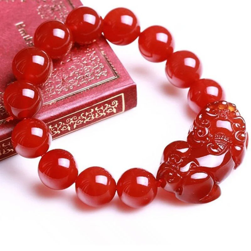 Mocoer Red Agate Lucky Pixiu Wealth Luck Bracelet - Mocoer