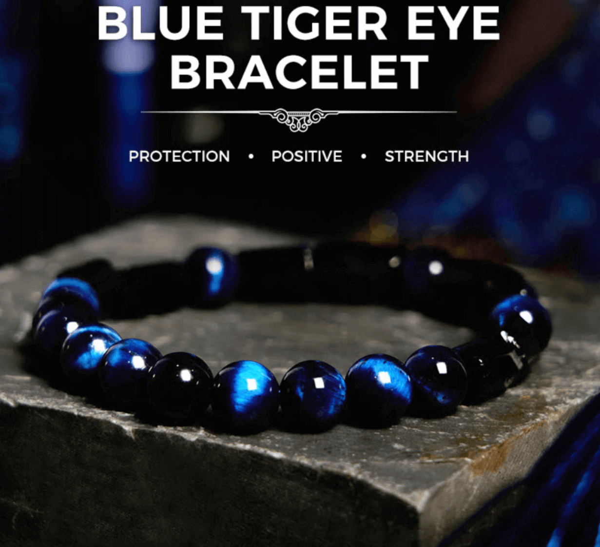 Mocoer Blue Tiger Eye Black Tourmaline Strength Bracelet - Mocoer