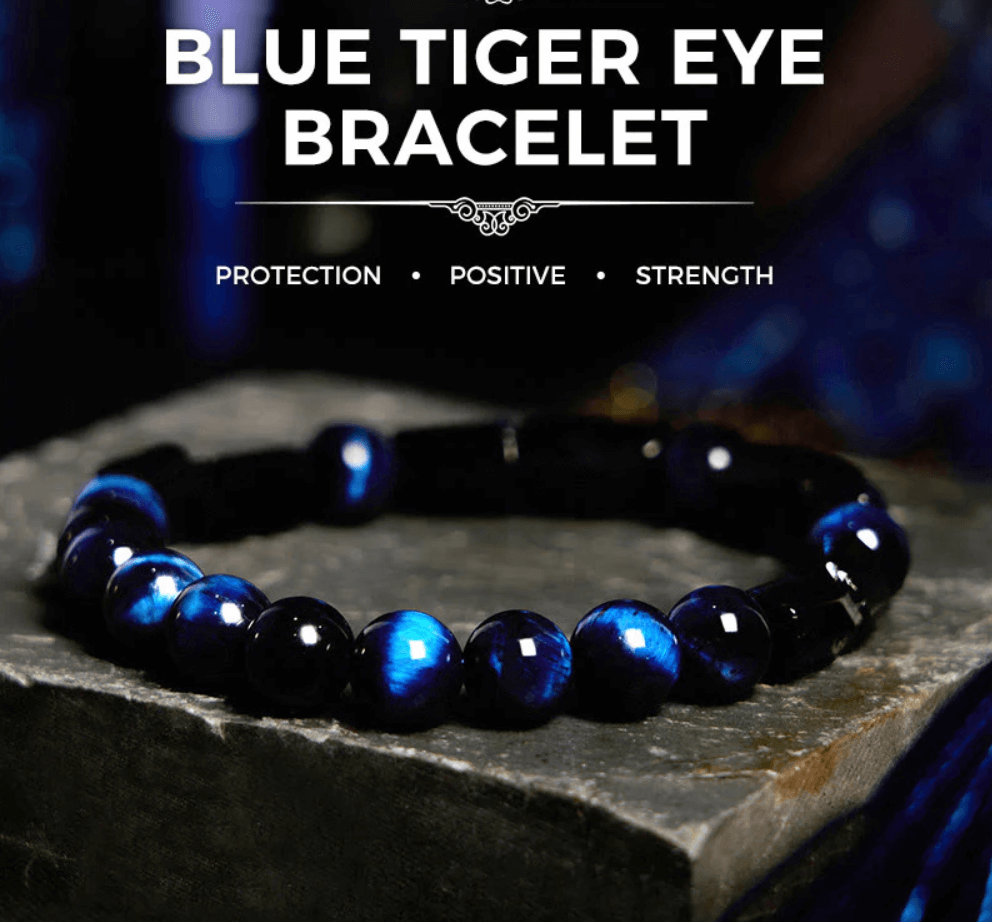 Mocoer Blue Tiger Eye Black Tourmaline Strength Bracelet - Mocoer