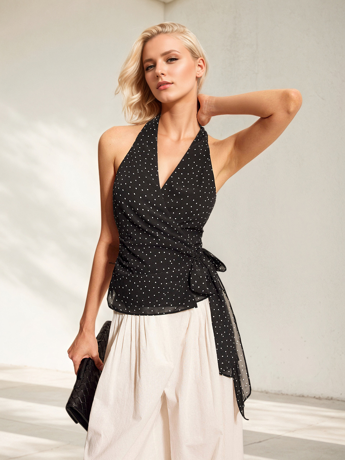 Black Halter Chiffon Top