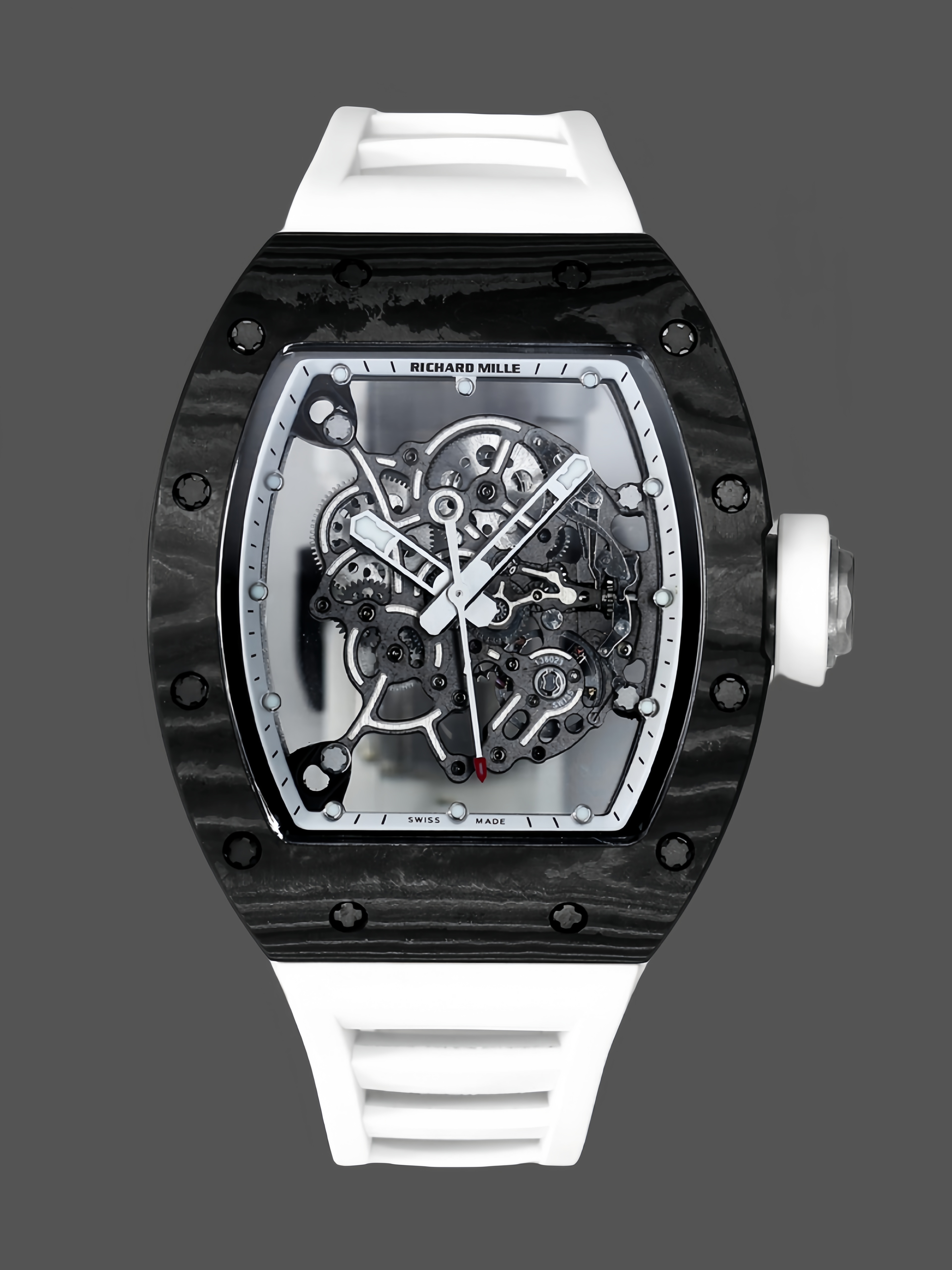 Richard Miller RM055 NTPT Carbon Fiber White Rubber Strap