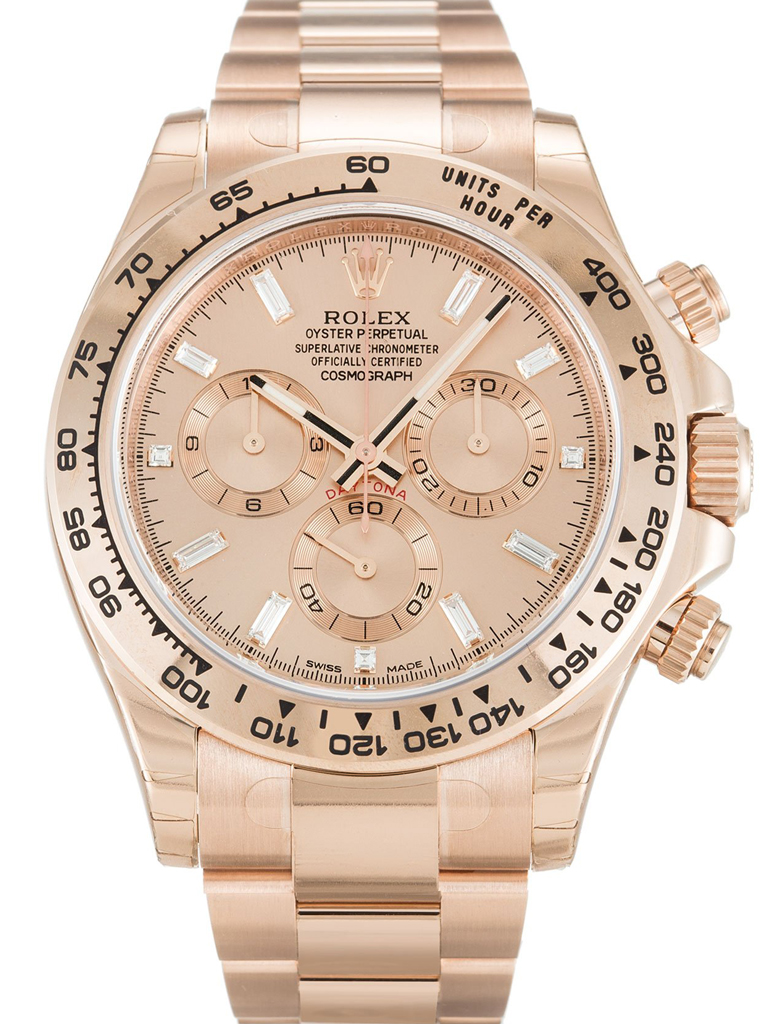 Replica Rolex Daytona 40mm Rose Diamond Baguette Dial 116505