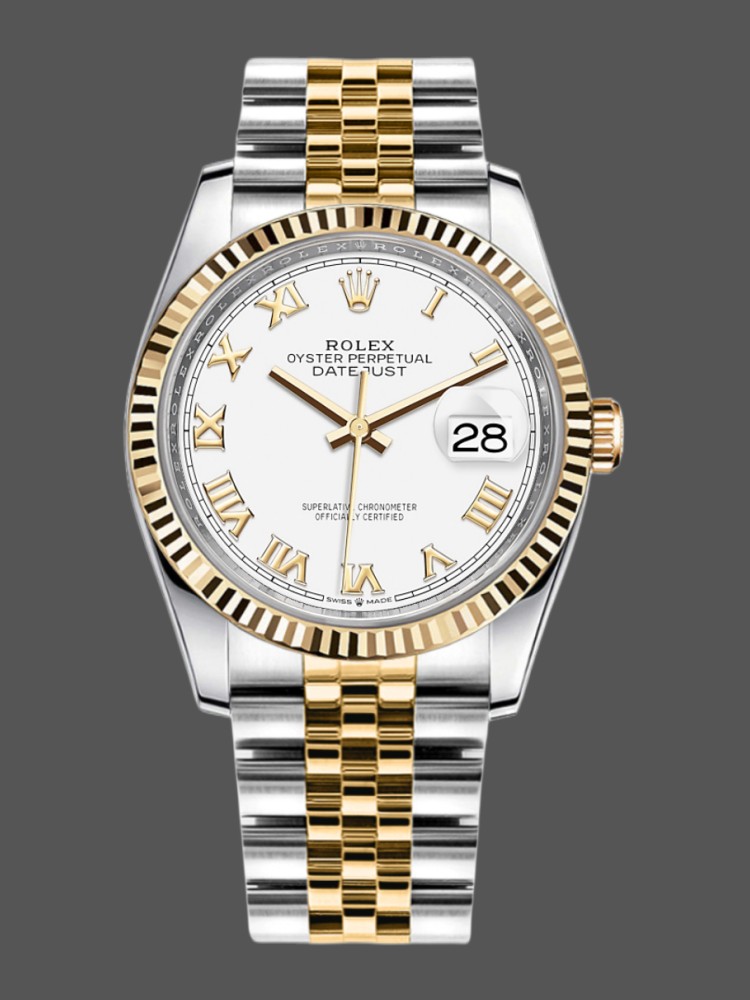 Rolex Datejust 126233 White Roman Dial Fluted Bezel 36MM Unisex Replica Watch