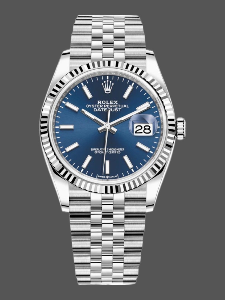 Rolex Datejust 126234 Blue Index Dial Fluted Bezel 36MM Unisex Replica Watch