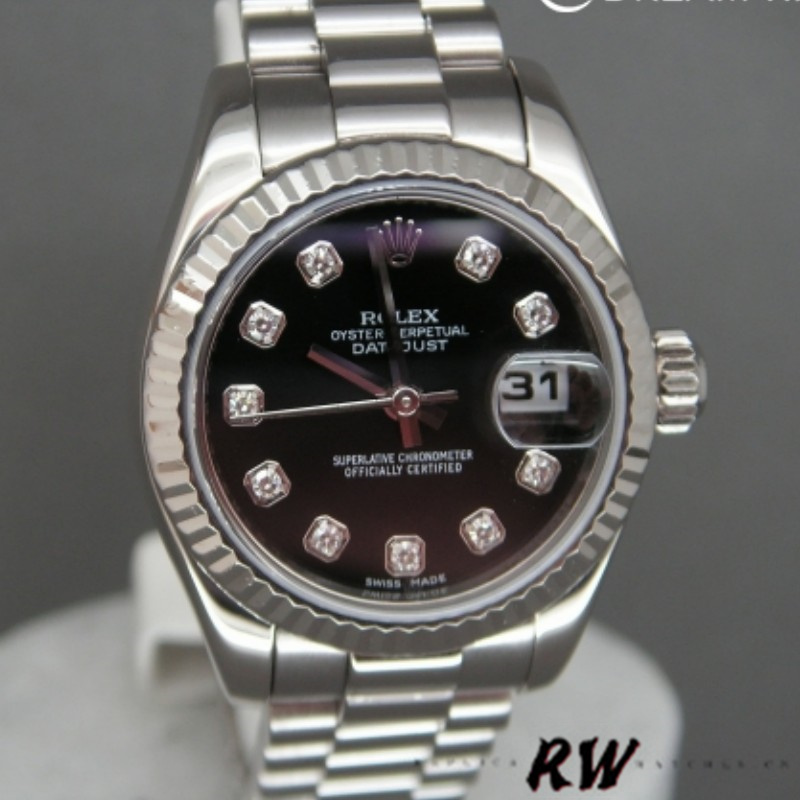 Rolex Datejust 179179 Black Diamond Dial Fluted Bezel 26MM Lady Replica Watch