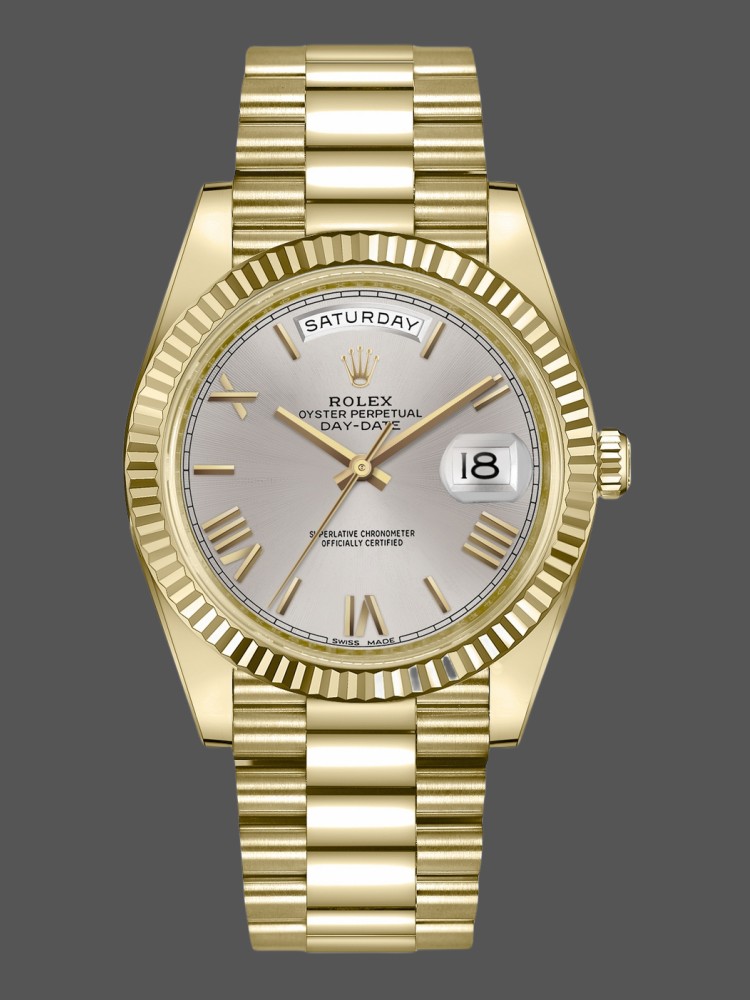 Rolex Day-Date 228238 Silver Roman Dial Fluted Bezel 40mm Mens Replica Watch