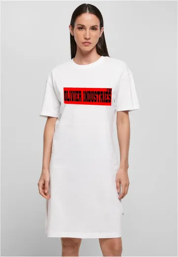 Olivier Industries ®  - Organic Cotton Ladies Slit Red Black Logo oversized Tee Dress