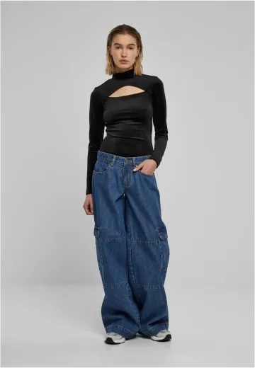 Ladies black Velvet Cut-Out Turtleneck Body