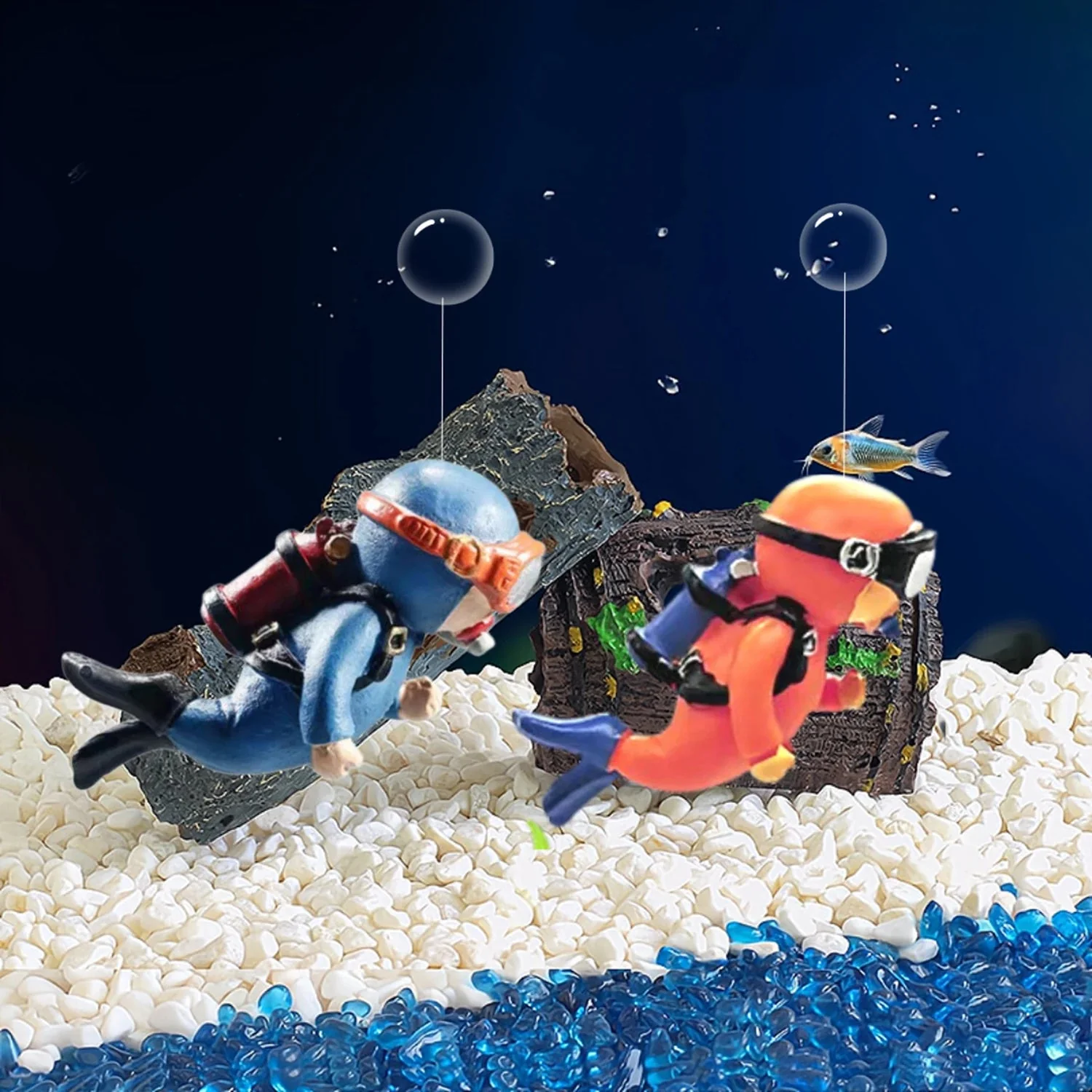 Blue Diver Aquarium Decoration – Floating PVC Ornament with Camera, Adorable Cartoon Character for a Whimsical Fish Tank Touch