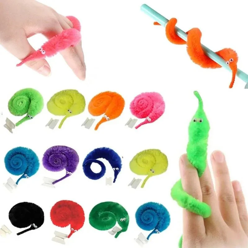 Wiggly Magic Worm Trick Toys – 6pcs Fun & Twisty Plush Toys with Invisible String for Kids Party Games and Beginner Magicians