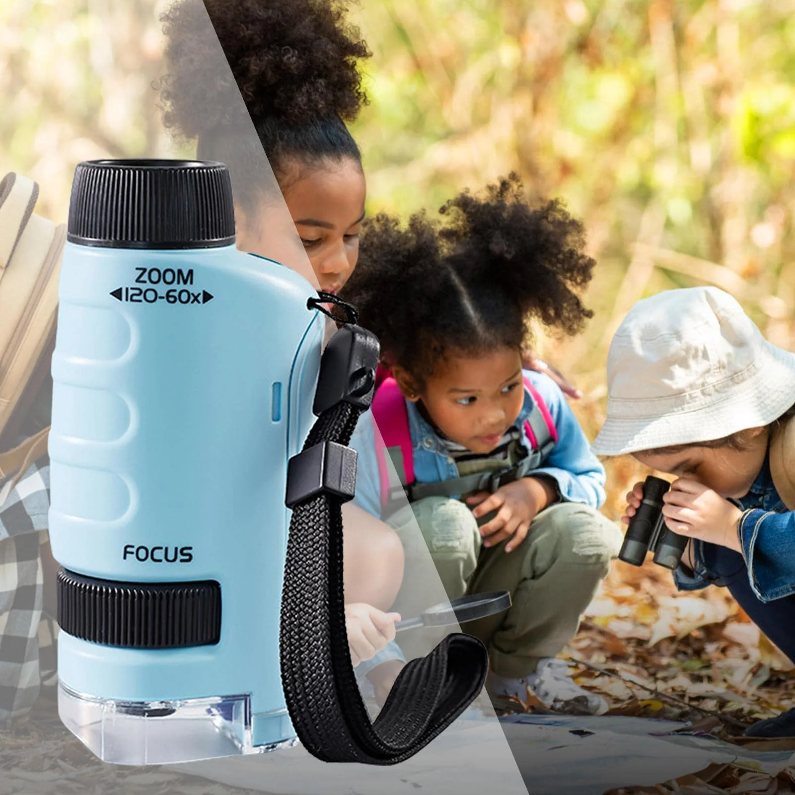 Mini LED Kids Microscope - 60-120x Handheld Pocket Science Tool for Fun STEM Learning Indoors or Outdoors