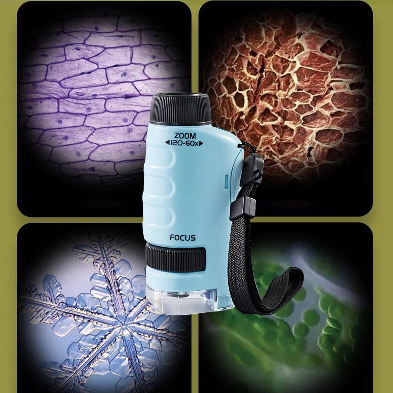 Mini LED Kids Microscope - 60-120x Handheld Pocket Science Tool for Fun STEM Learning Indoors or Outdoors