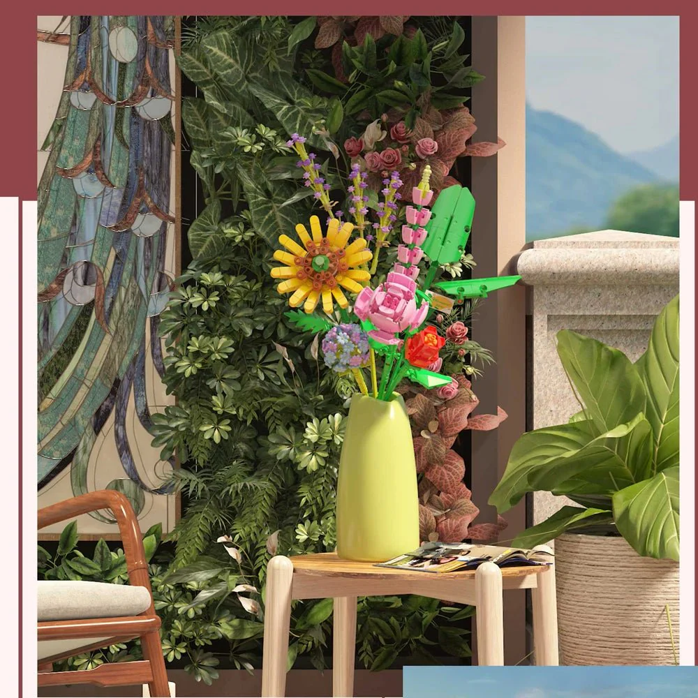 Flower Bouquet Mini Blocks – 3D Blocks in Building Your Own Potted Masterpiece! Perfect Gift for Her, Holiday Décor & Creative Fun