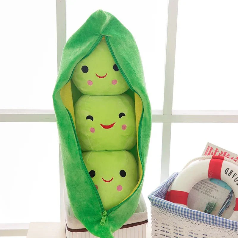Pea Pod Shaped Plush Pillow– 25cm Pillow with Three Beans in a Soft Cloth Case, Creative Plant Toy & Cozy Pillow in Two Charming Colors