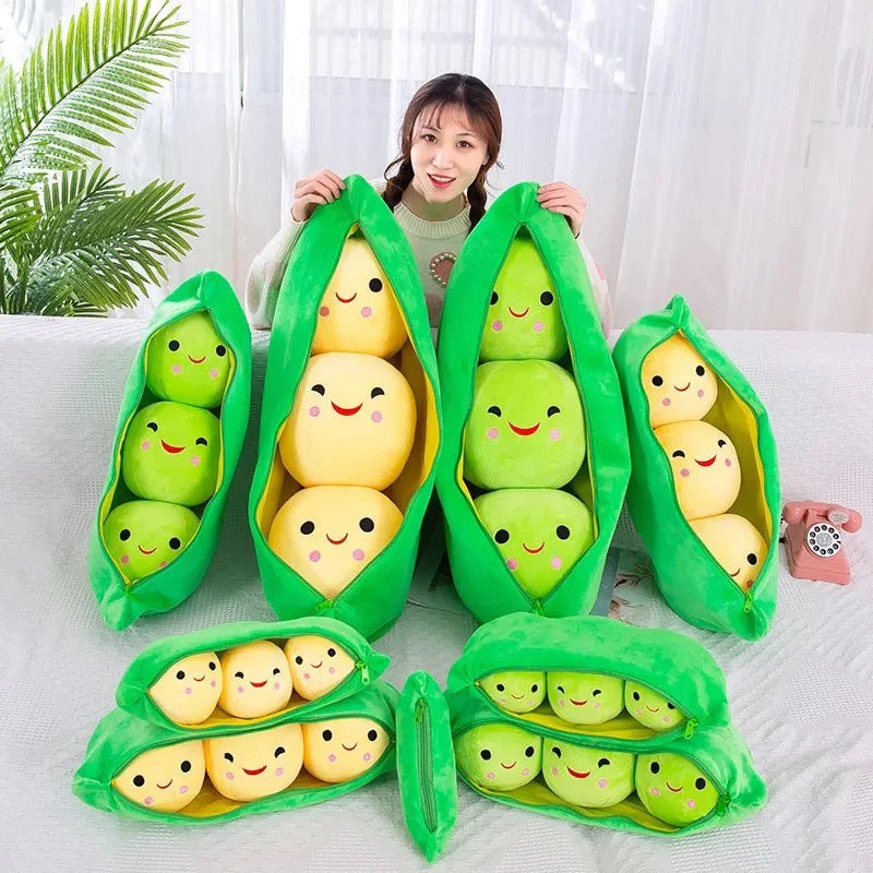 Pea Pod Shaped Plush Pillow– 25cm Pillow with Three Beans in a Soft Cloth Case, Creative Plant Toy & Cozy Pillow in Two Charming Colors