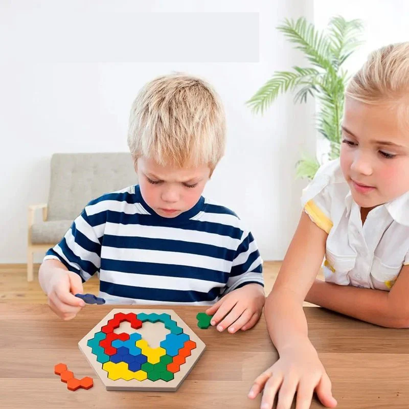 Hexagonal Wooden Puzzles – 3D Puzzles Fun Educational Brain Game for Kids, Perfect Montessori-Inspired Gift for Preschool Learning and IQ Development