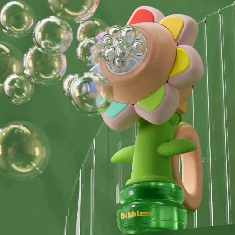 Automatic Sunflower Bubble Machine with Rotating Lights – Fun Soap Bubble Gun for Kids, Perfect Summer Outdoor Toy Gift