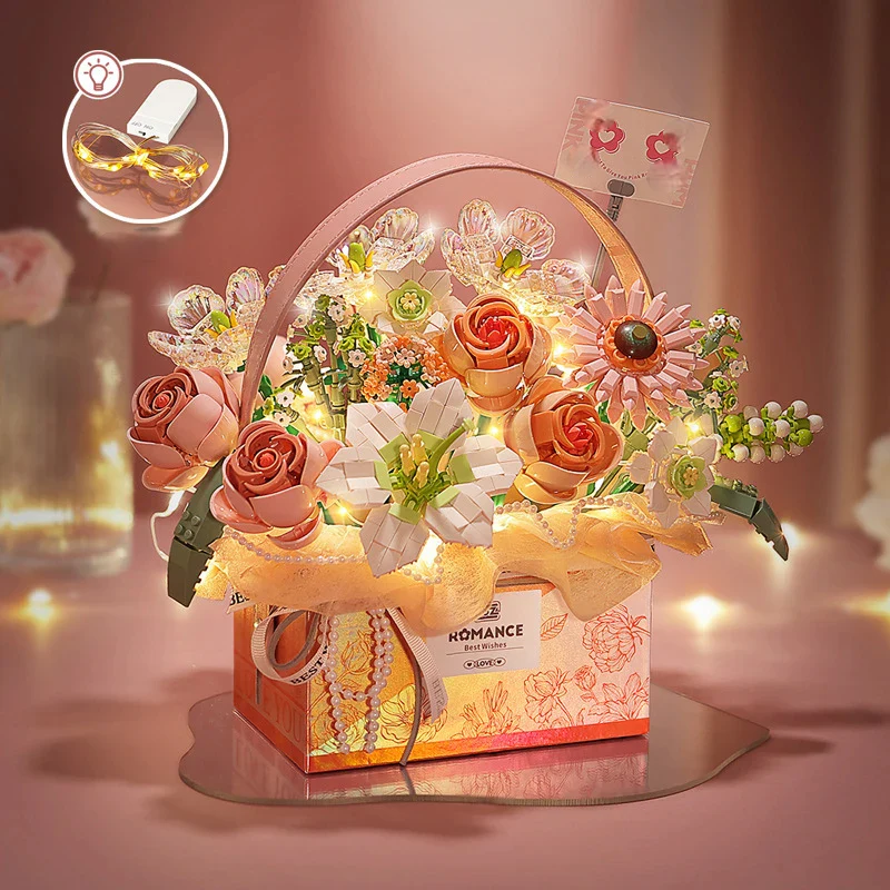 DIY Eternal Rose Bouquet Building Blocks Set – Romantic LED Gift Box for Girls