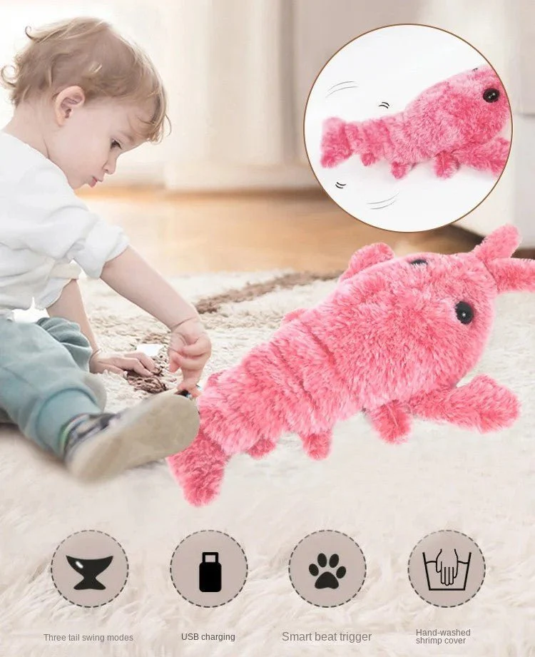 USB Rechargeable Electric Jumping Lobster Toy – Realistic Jumping Shrimp Plush for Endless Pet Entertainment