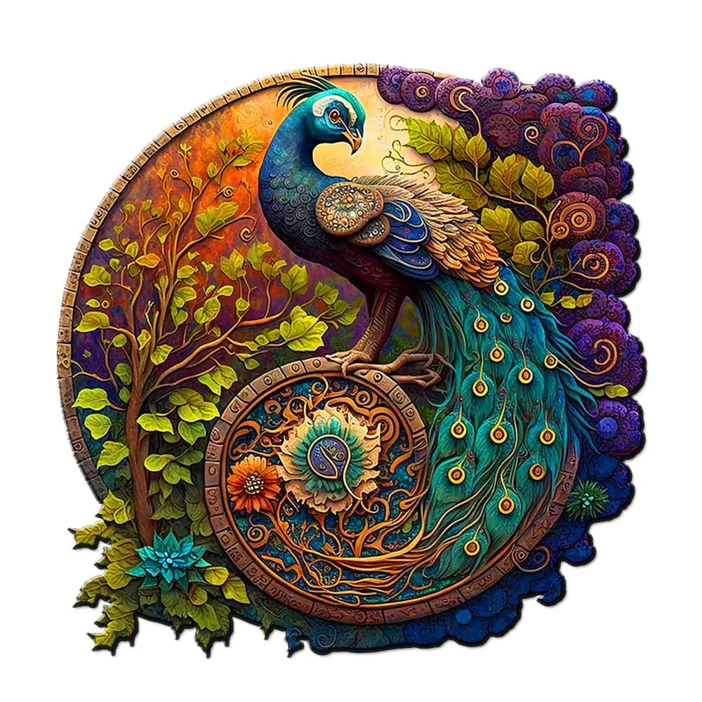 Peacock & Bird Wooden Puzzle Educational Toy – Multi-Size Round Puzzle for Adults & Kids, Perfect Festival Gift & Relaxing Toy