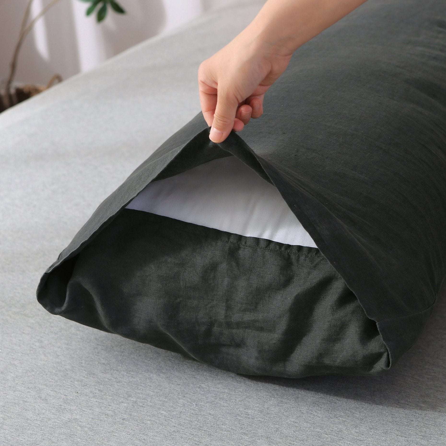 Charcoal Black 100% Organic Linen Body  Pillowcase