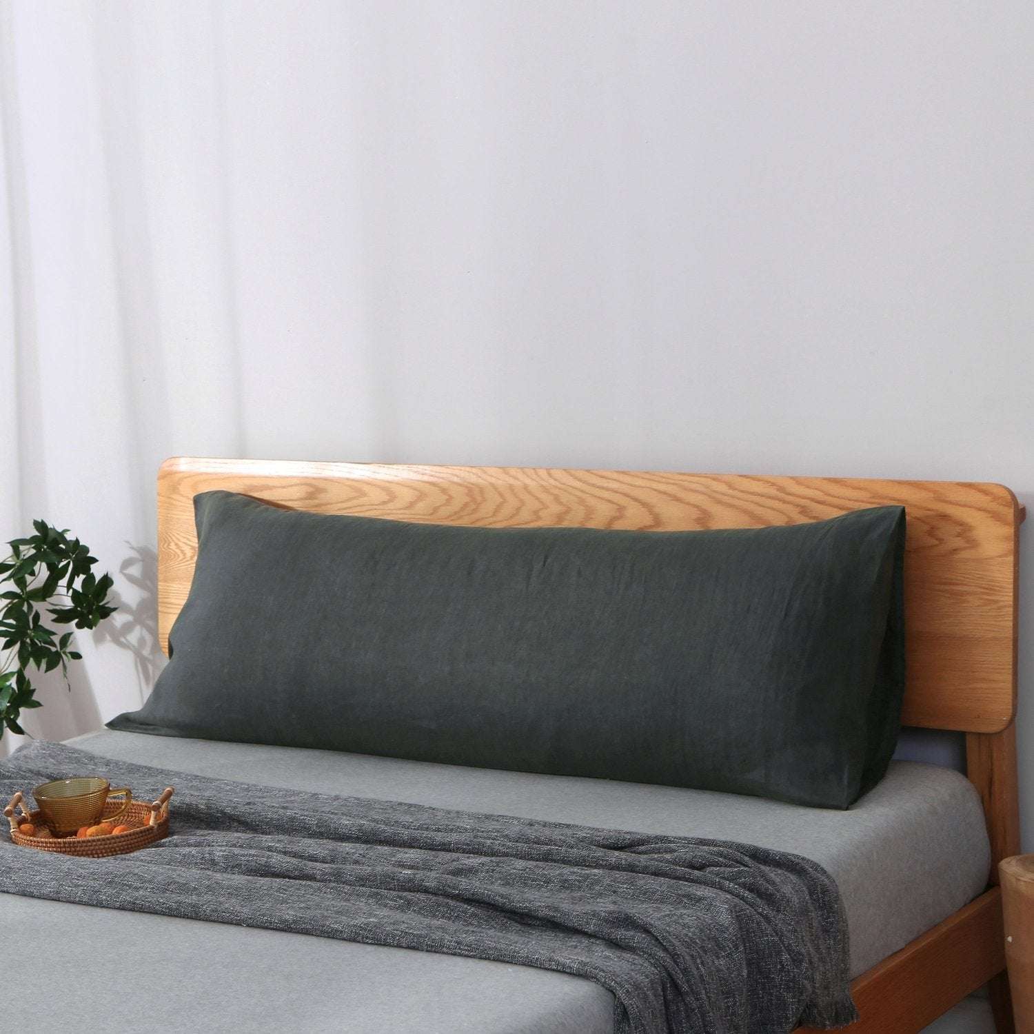 Charcoal Black 100% Organic Linen Body  Pillowcase