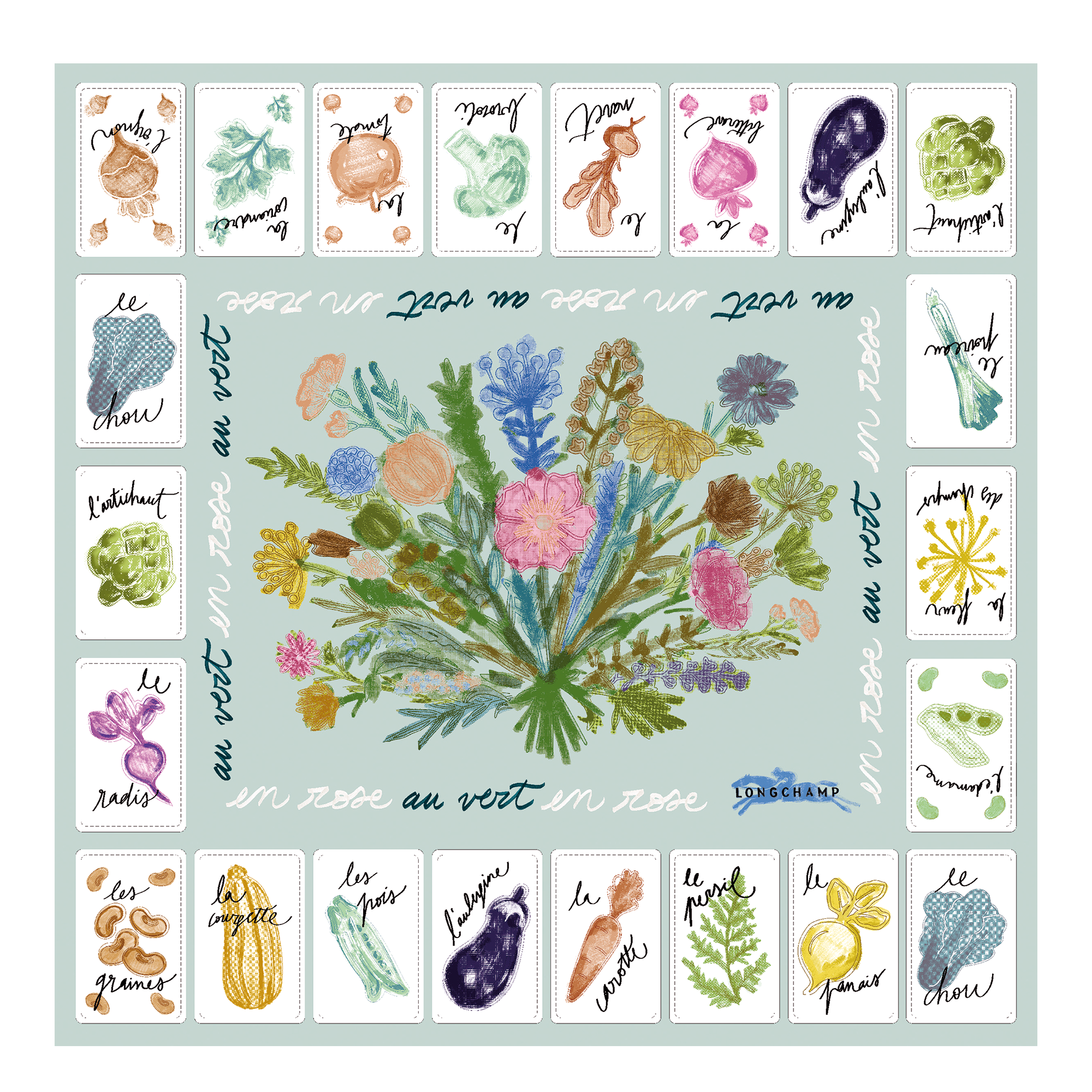 Pink and Green Silk scarf 50