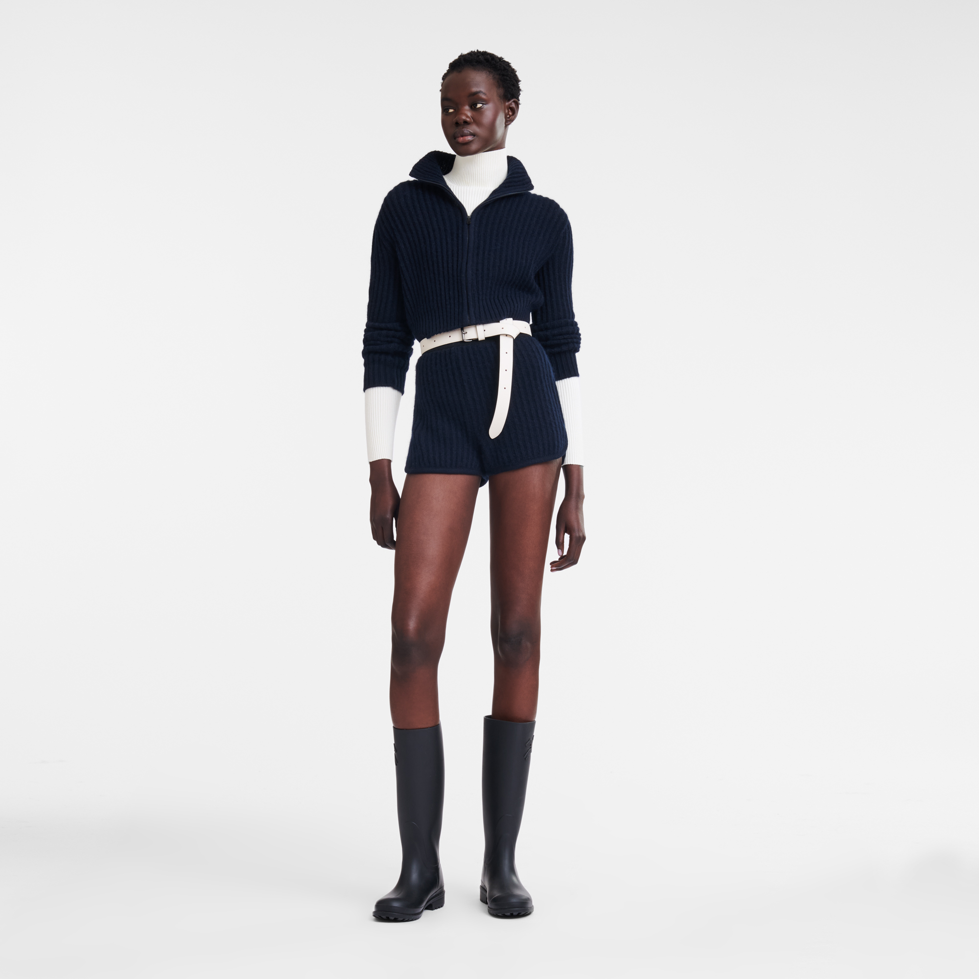 Zip collar short cardigan