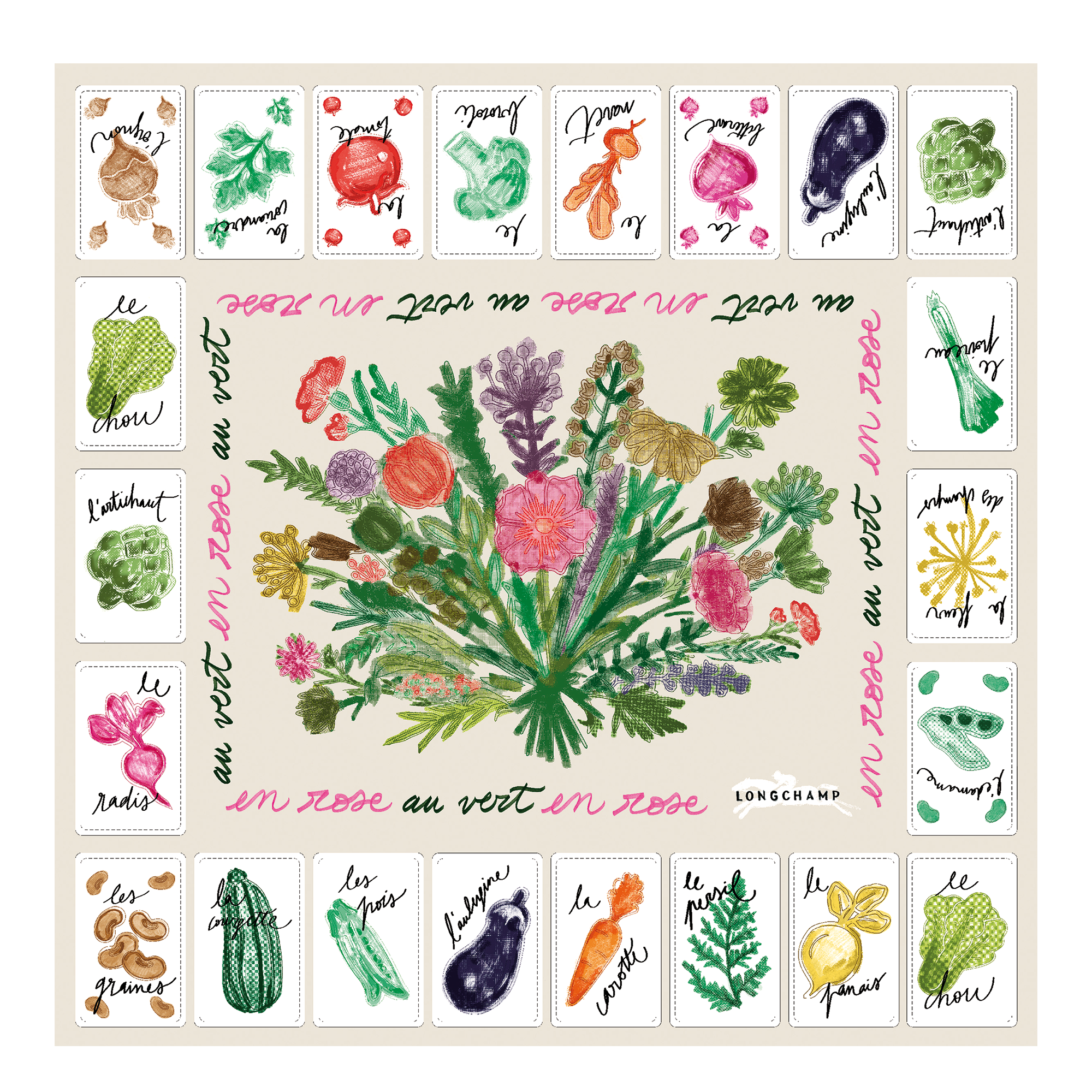 Pink and Green Silk scarf 50