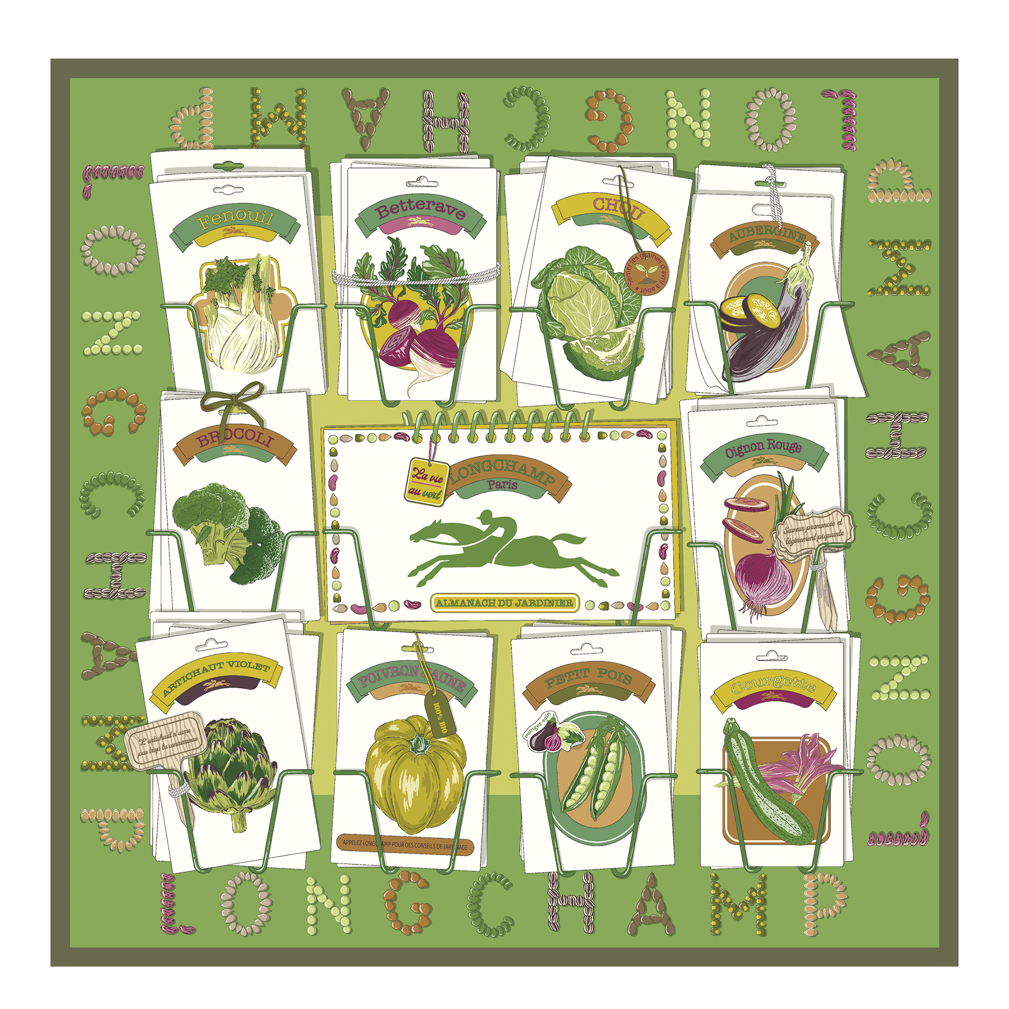 In the Vegetable Garden Silk scarf 70