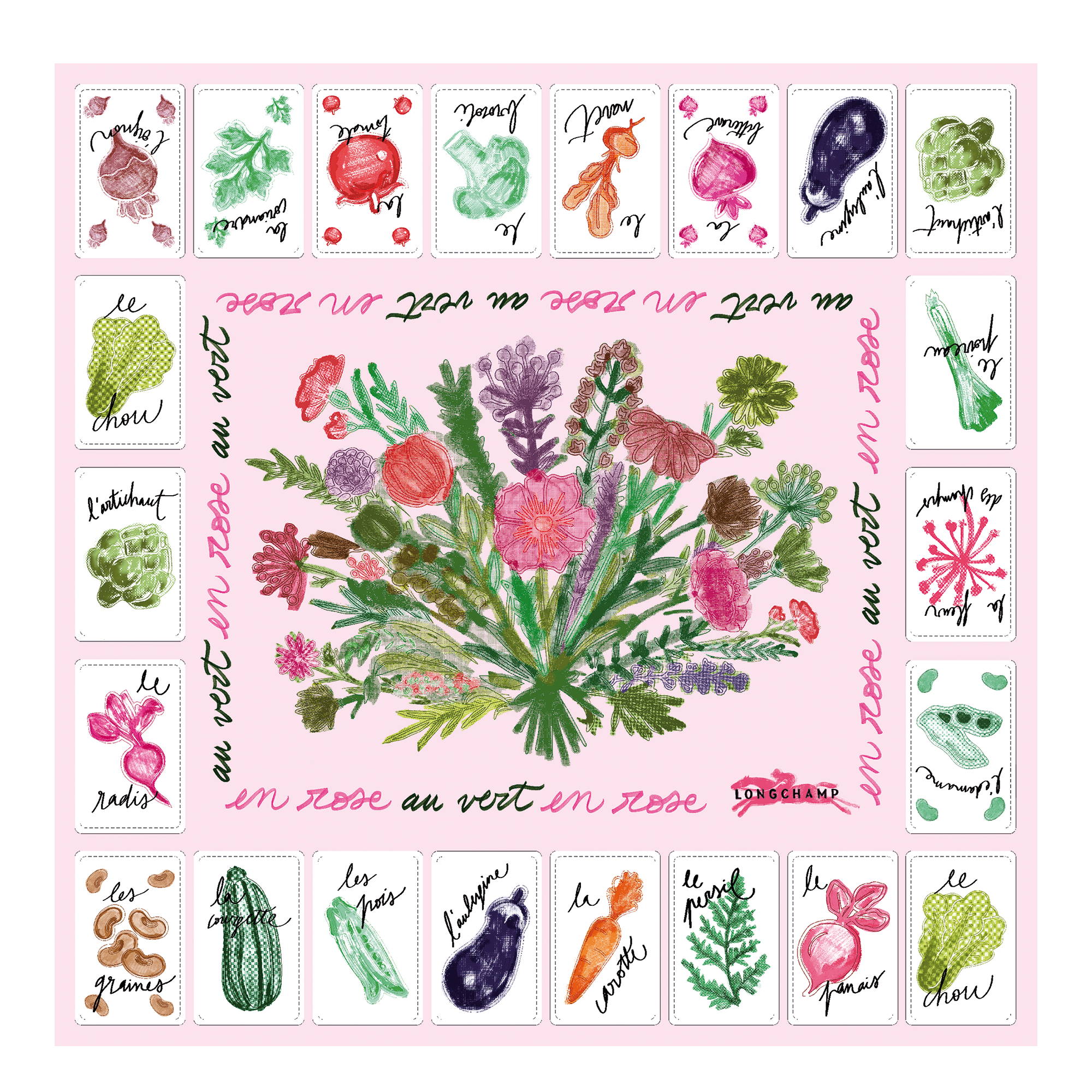 Pink and Green Silk scarf 50