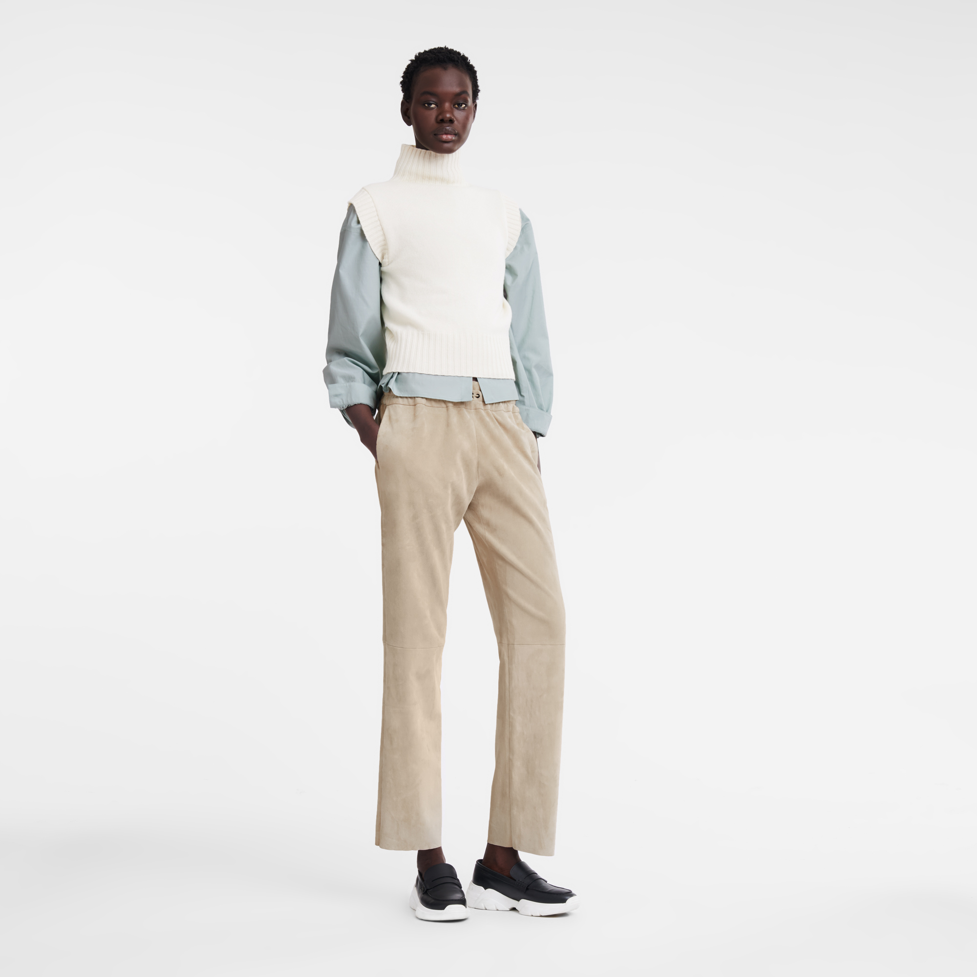 Leather straight pants