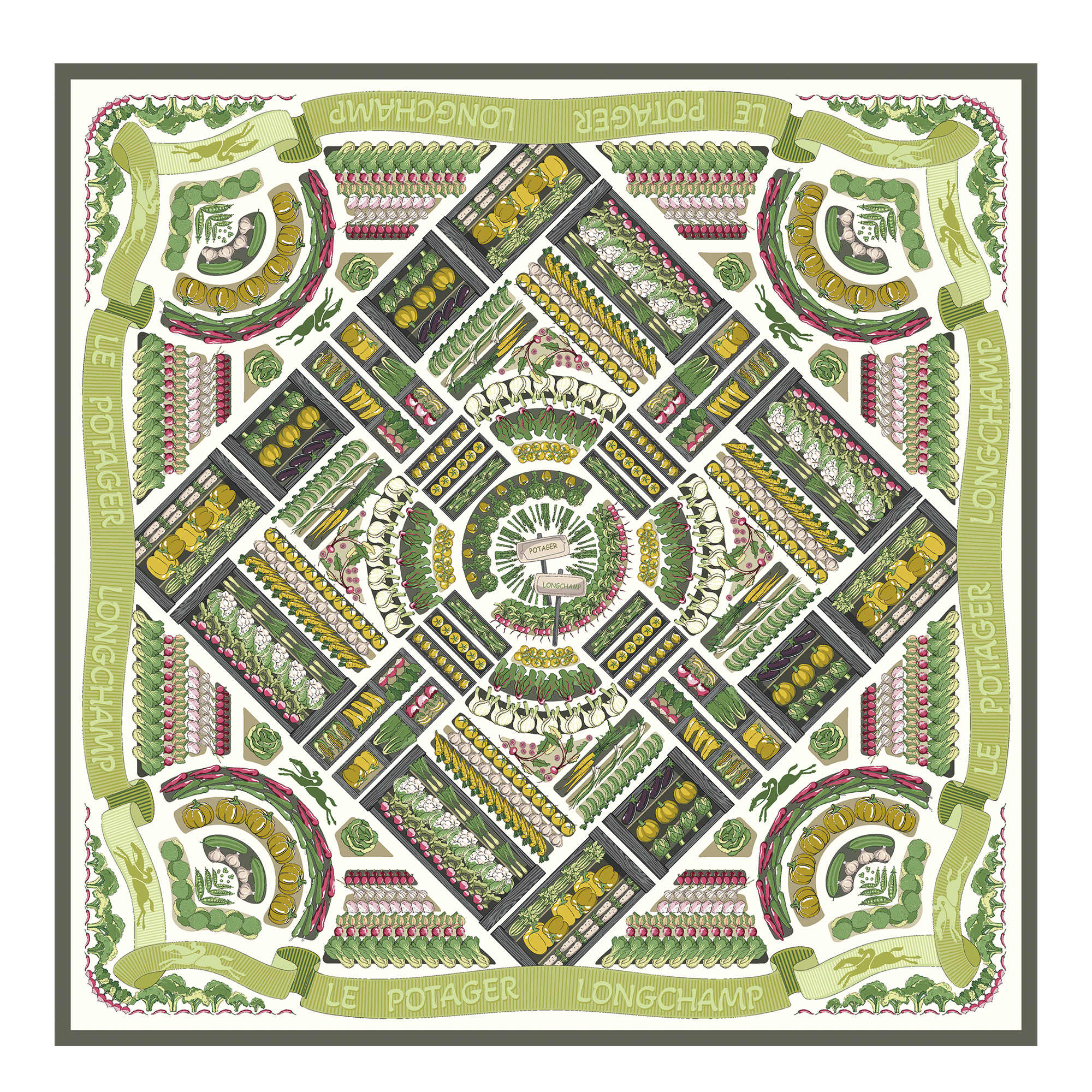 Longchamp Vegetable Garden Silk scarf 90