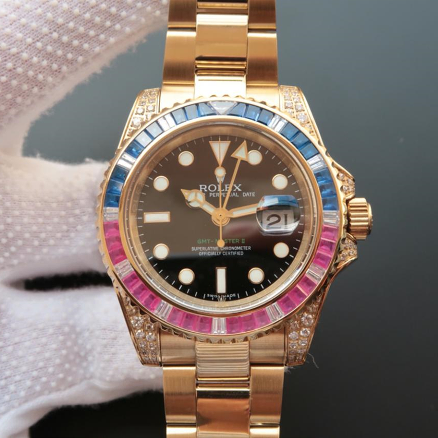 R0lex SUBMARINER GOLDEN BLUE / RED DIAMOND BLACK DIAL 40MM - DiscoversMarket
